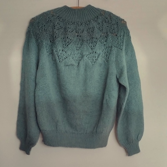 Sweet Hand Knit Sweater with Lace Pattern Yoke - Picture 2 of 5